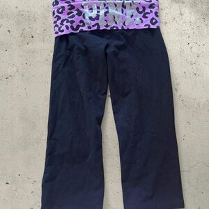 Victoria's Secret Black Pants with Purple Leopard Waistband
